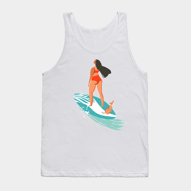 BEACH SURFING WOMEN WITH DOG Tank Top by Trio Store